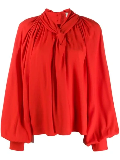 A.w.a.k.e. Twist Front Gathered Crepe Blouse In Red