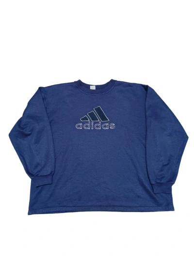 Pre-owned 1990x Clothing X Adidas Biglogo Embroidered Boxy Sweatshirt Vintage 90's Or80s In Dark Blue