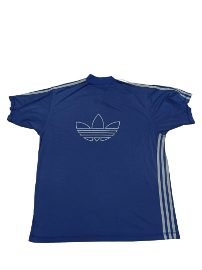 Pre-owned 1990x Clothing X Adidas Vintage Early 90's Golf Neck Biglogo Oversize Tee In Blue