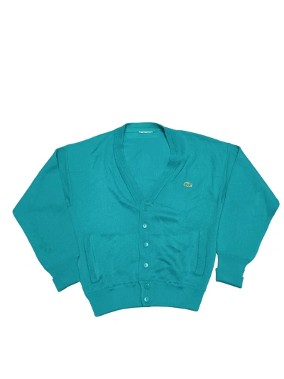 Pre-owned 1990x Clothing X Cardigan Vintage 90's Made In Spain Lacoste Cardigan Oldmoney In Turquoise