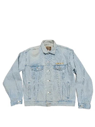 Pre-owned 1990x Clothing X Caterpillar Vintage Yellowed Made In Canada Denim Jacket In Sky Blue