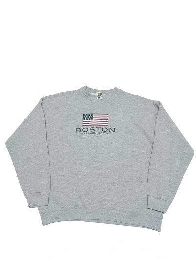 Pre-owned 1990x Clothing X Fruit Of The Loom Vintage 90's Fotl Made In Mexico Boston Usa Flag Sweatshirt In Grey