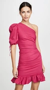 Simkhai One Shoulder Denim Dress In Fuschia