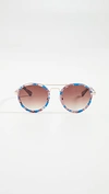 Lele Sadoughi Sunset Blue Downtown Aviator Sunglasses In Sunset Blue/ Smokey Brown