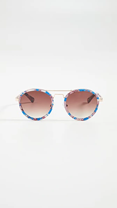 Lele Sadoughi Downtown Aviator Sunglasses In Sunset Blue/ Smokey Brown