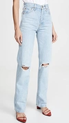 Re/done Cropped Distressed High-rise Straight-leg Jeans In Bleach Destroy