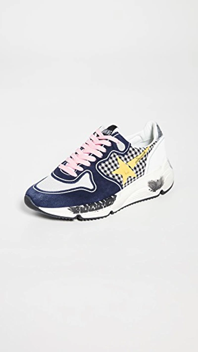 Golden Goose Running Trainers In White Check/yellow Star In Multi