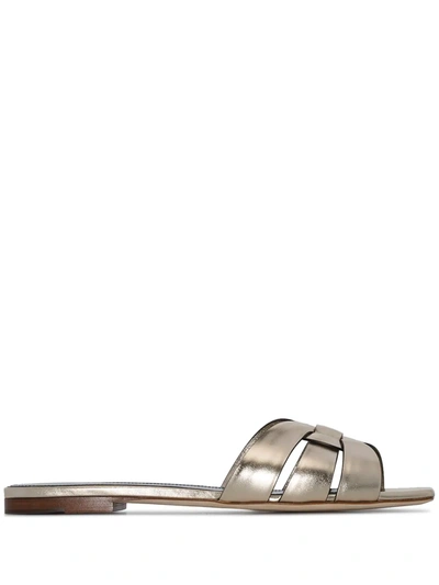 Saint Laurent Tribute Flat Sandals In Gold