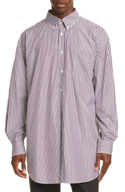 Maison Margiela Classic Stripe Button-down Shirt In Aubergine Stripes