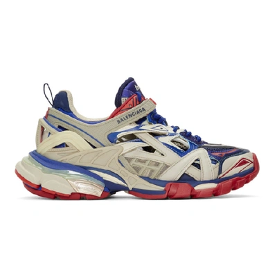 Balenciaga Track 2 Logo-detailed Mesh And Rubber Trainers In Beige,blue,red