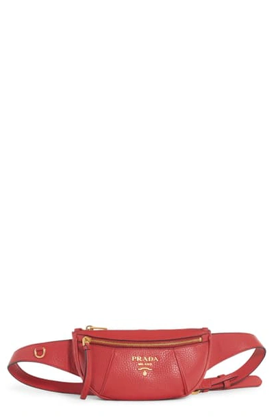 Prada Daino Leather Belt Bag - Red In Rosso