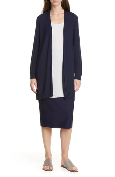 Eileen Fisher Simple Textured Stitch Cardigan In Midnight