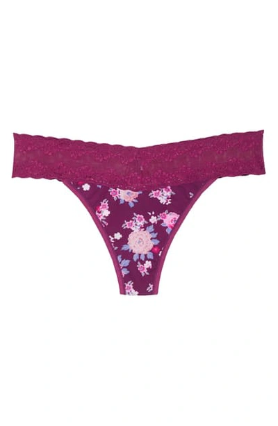Natori Bliss Perfection Thong In Mulberry Purple Floral Print