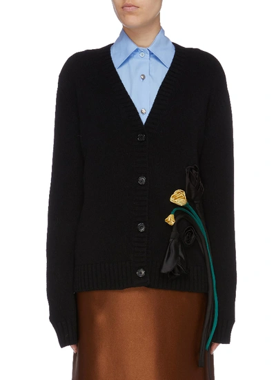 Prada Rose Appliqué Virgin Wool-cashmere Cardigan