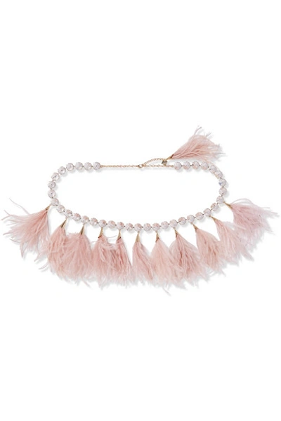 Rosantica Revolution Crystal-embellished Gold-tone And Feather Belt In Pink