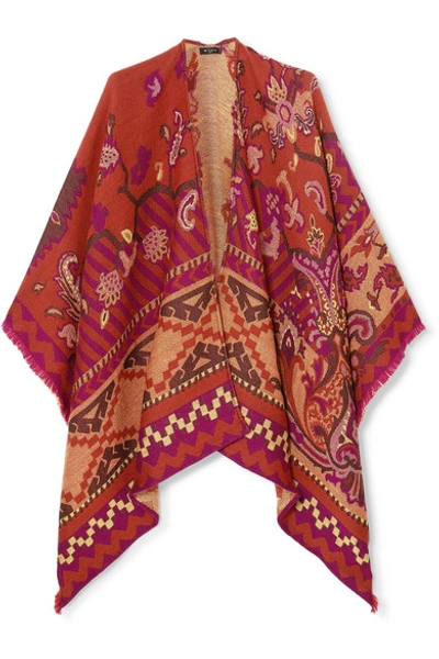 Etro Wool, Cotton And Modal-blend Jacquard Wrap In Orange