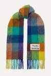 ACNE STUDIOS CHECKED FRINGED KNITTED SCARF