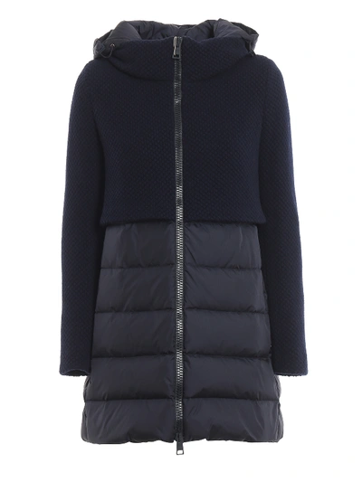 Herno Nylon And Knit Wool Padded Coat In Blue
