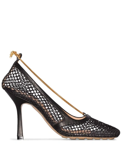 Bottega Veneta Mesh Square-toe Pumps With Chain Detail 90 Mm In Nero