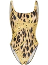 VERSACE VERSACE BAROCCO AND LEOPARD PRINT SWIMSUIT - 黑色