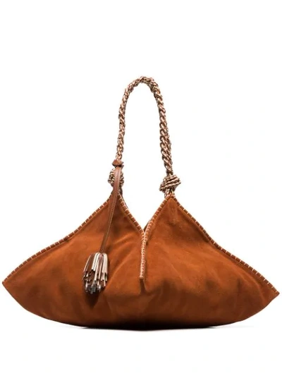 Ulla Johnson Behati Origami Large Leather-trimmed Suede Tote In Light Brown