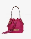 Moschino Bucket Bag With Brushed Gold Logo In Fuchsia