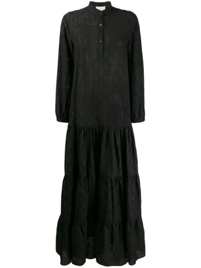Gucci Micro Gg Broderie Anglaise Long Sleeve Maxi Dress In Black