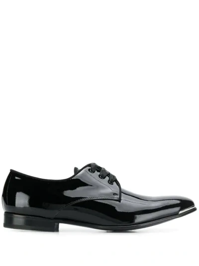 Alexander Mcqueen Patent Ribbon Derby Shoes In 1081 Black