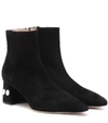 MIU MIU EMBELLISHED SUEDE ANKLE BOOTS,P00404099