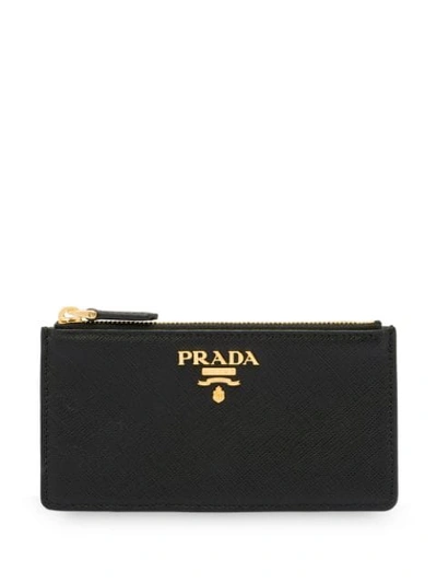 Prada Saffiano Logo Plaque Wallet In Black