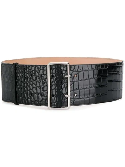 Alexander Mcqueen Embossed Crocodile Effect Belt In Black