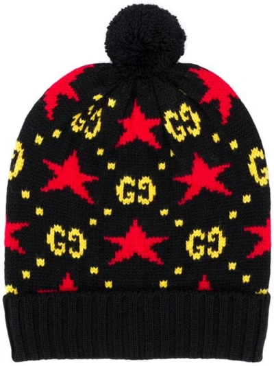 Gucci Star-intarsia Wool Beanie In Black