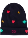 GUCCI CONTRASTING EMBROIDERY WOOL BEANIE