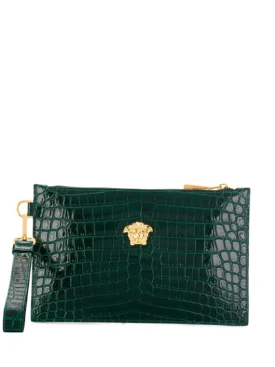 Versace Medusa Appliqué Leather Pouch - 绿色 In Green