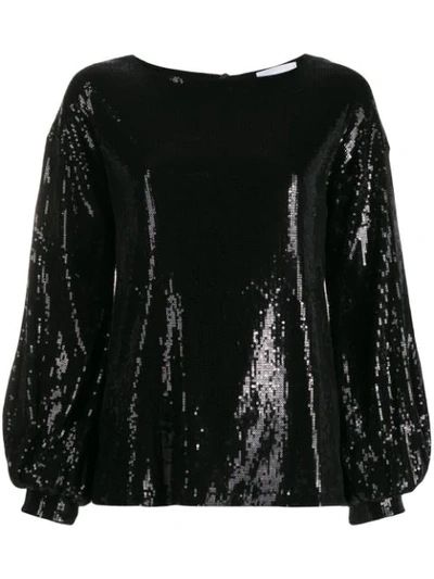 Dondup Sequinned Puff-sleeve Blouse In 999 Nero
