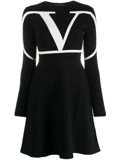 Valentino Vlogo Intarsia Viscose Blend Knit Dress In Black