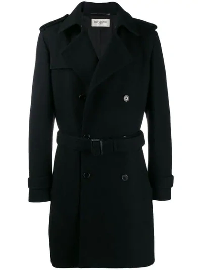 Saint Laurent Double-breasted Belted Coat In Black