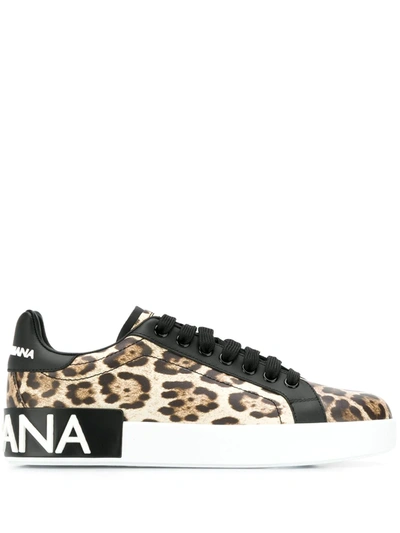 Dolce & Gabbana Monogram-trimmed Leopard-print Leather Sneakers In Black