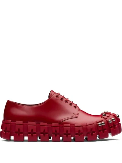 Prada Studded Chunky Derby Shoes - 红色 In Red