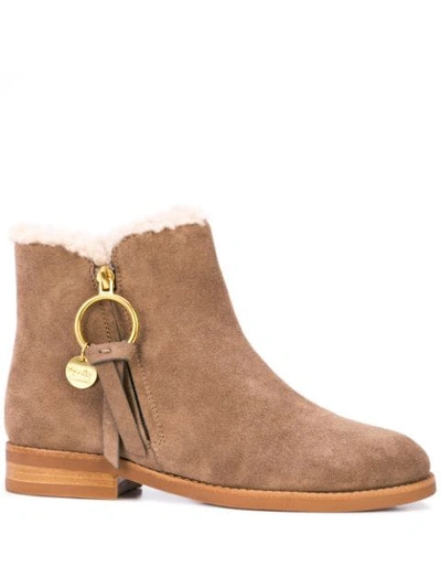 See By Chloé Louise Flat Suede Ankle Boots In Taupe