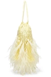 ATTICO FEATHER-TRIMMED BEADED SATIN POUCH
