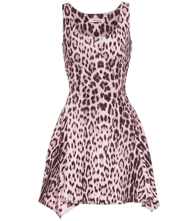 Roberto Cavalli Asymmetric Printed Cotton Denim Dress In Pink
