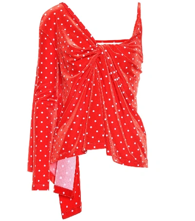 Balenciaga Polka-dot Velvet Top In Red
