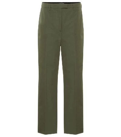 Prada High-rise Cotton Wide-leg Trousers In Green