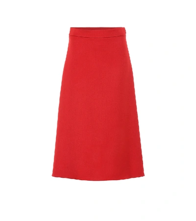 Prada Long Gabardine Natte` A-line Skirt In Red