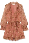 ZIMMERMANN ESPIONAGE FRILLED FLORAL-PRINT SILK-CREPON PLAYSUIT