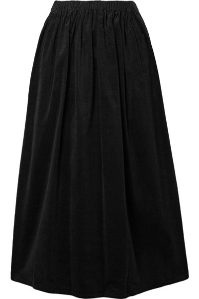 Atlantique Ascoli Cotton-corduroy Midi Skirt In Black