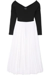A.W.A.K.E. GRACE OFF-THE-SHOULDER PLEATED STRETCH-CADY AND CREPE MAXI DRESS