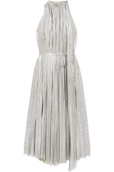 A.w.a.k.e. Oyster Pleated Lamé Maxi Dress In Silver