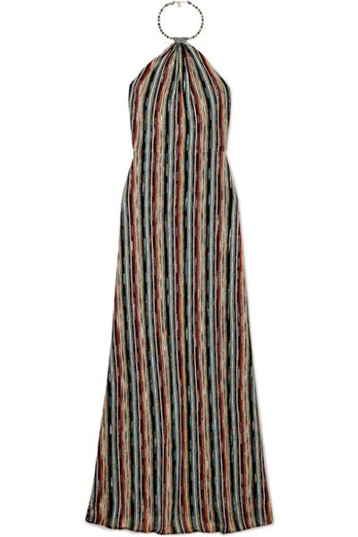 Missoni Striped Metallic Crochet-knit Halterneck Maxi Dress In Black